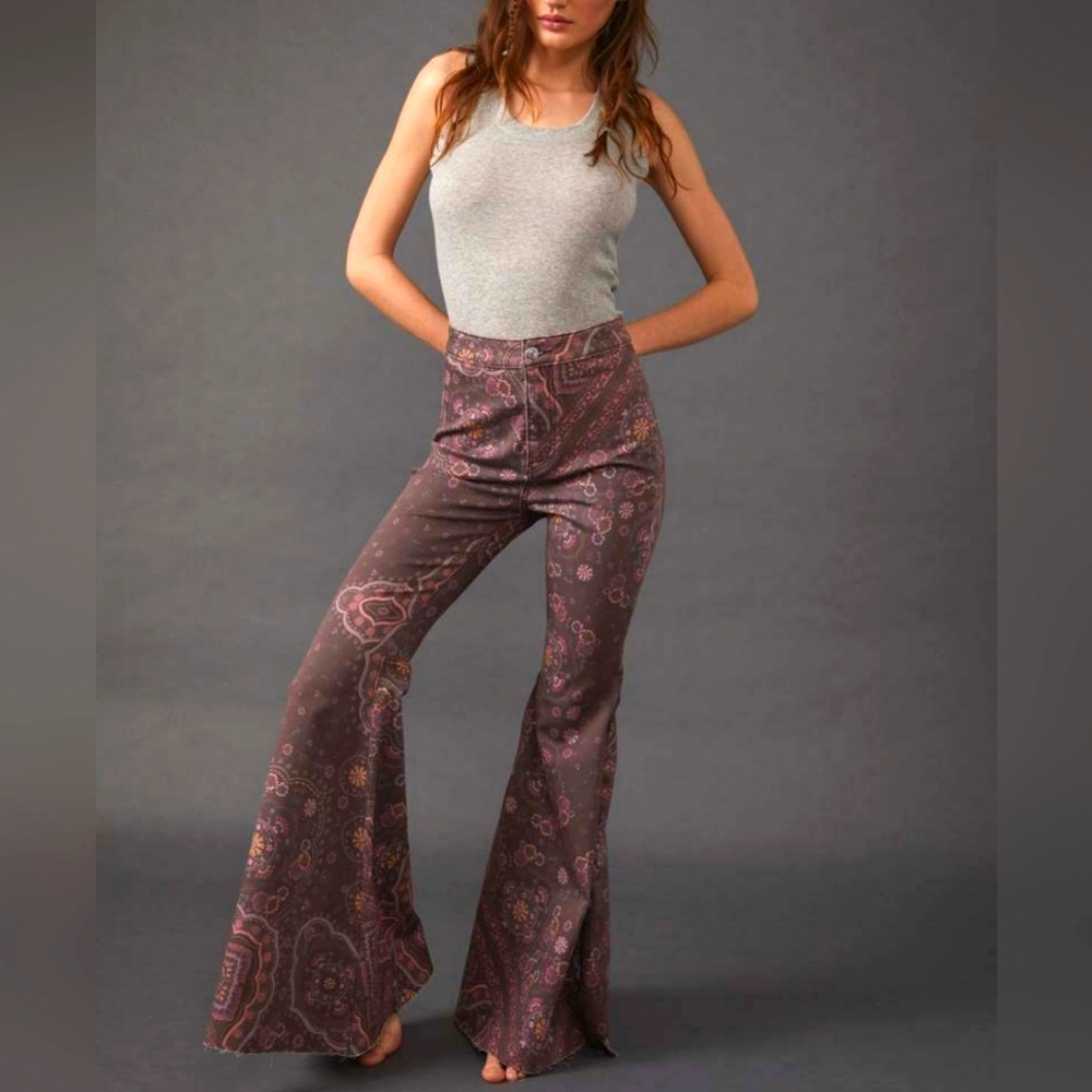 FREE PEOPLE We The Free Just Float On Print Flare Jeans size 26